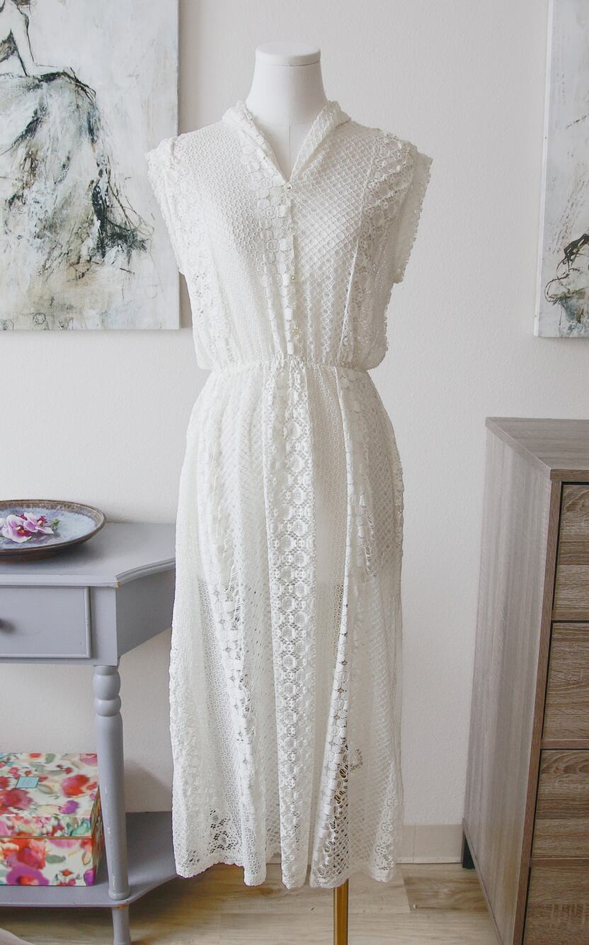 Vintage Cotton Folk Lace Cottage cotton coverup dress size S
